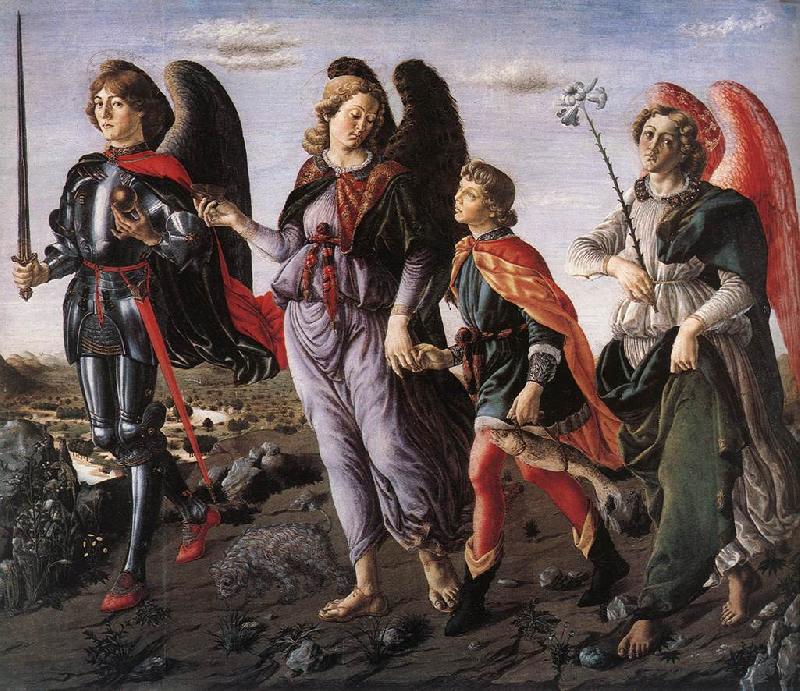 BOTTICINI, Francesco The Three Archangels with Tobias f Sweden oil painting art